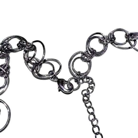 80's Retro Necklace Glass Bead Charms Silver tone Chain - Picture 5 of 5